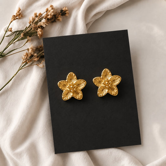 Gold Floral Studs Earrings