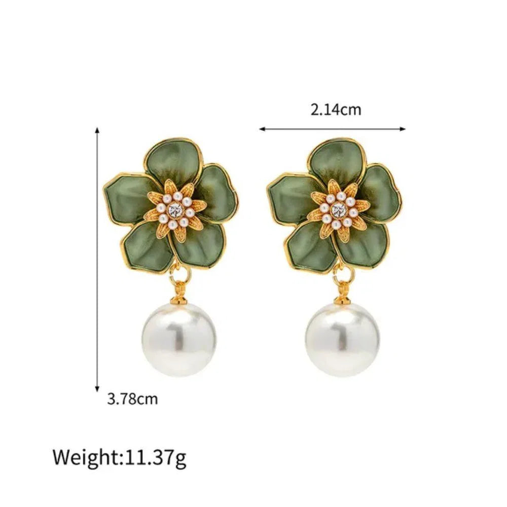Emerald Petal Pearl Earrings