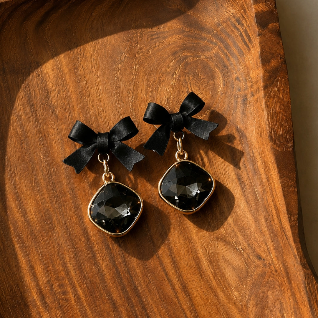 Black Bow Dangle Earrings