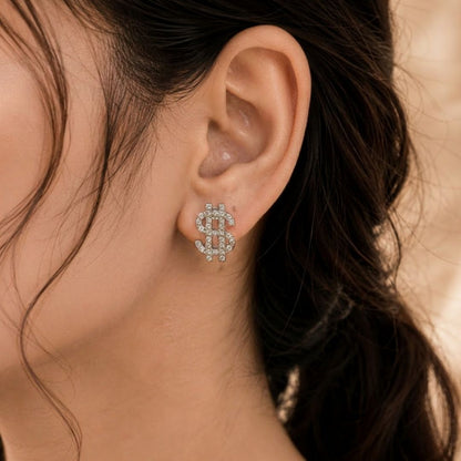 Bling Buck Dollar Crystal Stud Earrings