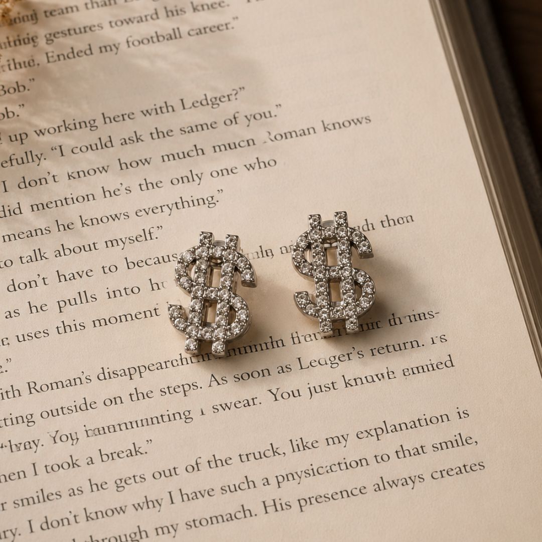 Bling Buck Dollar Crystal Stud Earrings