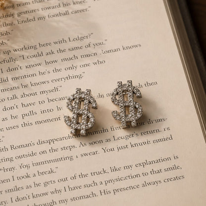 Bling Buck Dollar Crystal Stud Earrings