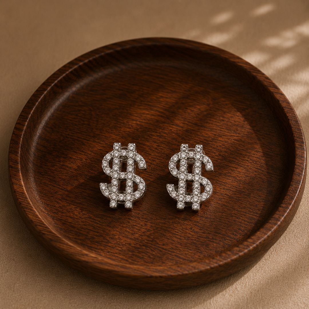 Bling Buck Dollar Crystal Stud Earrings