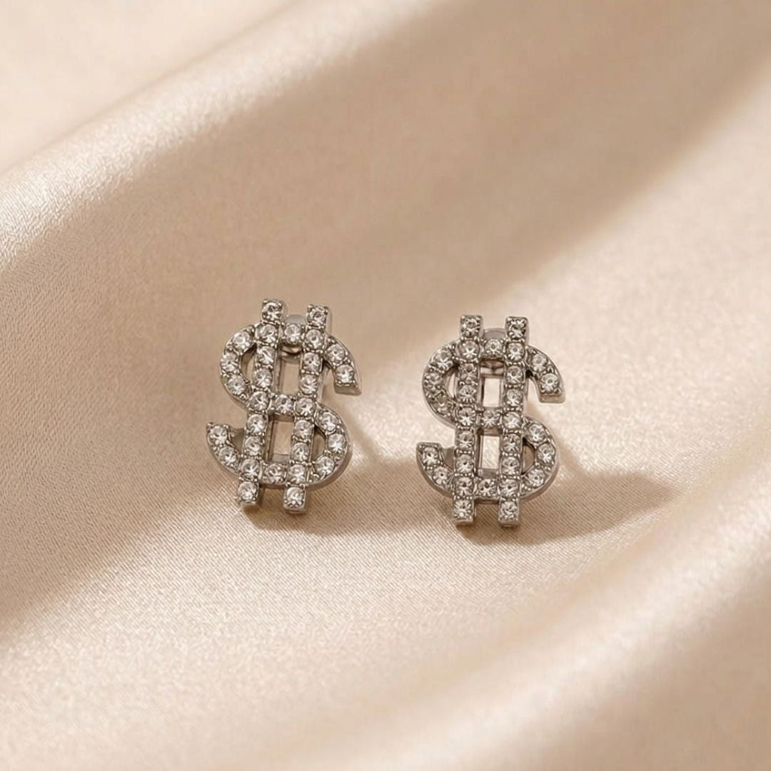 Bling Buck Dollar Crystal Stud Earrings