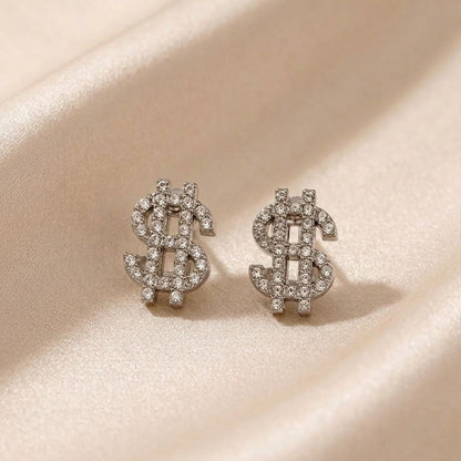 Bling Buck Dollar Crystal Stud Earrings