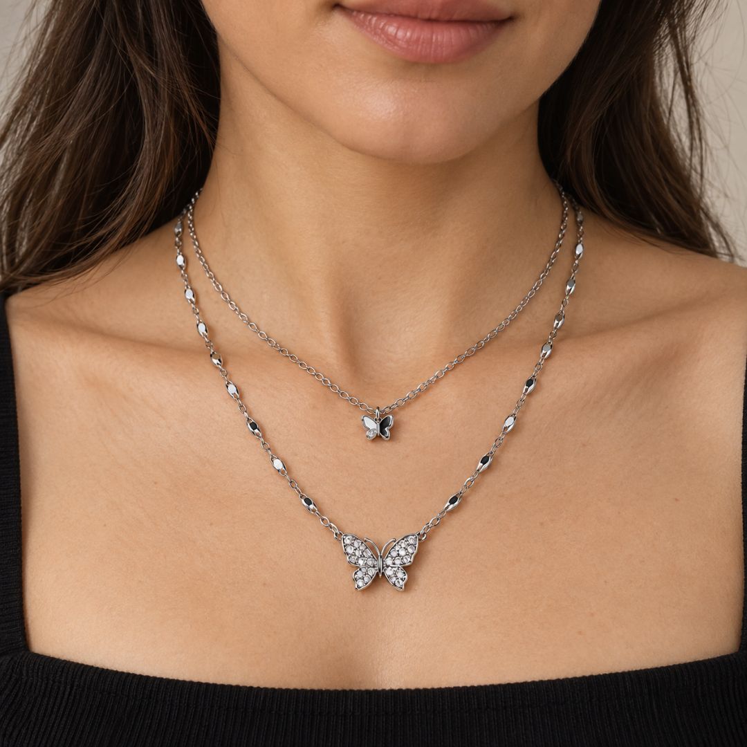 Butterfly Cascade Layered Necklace
