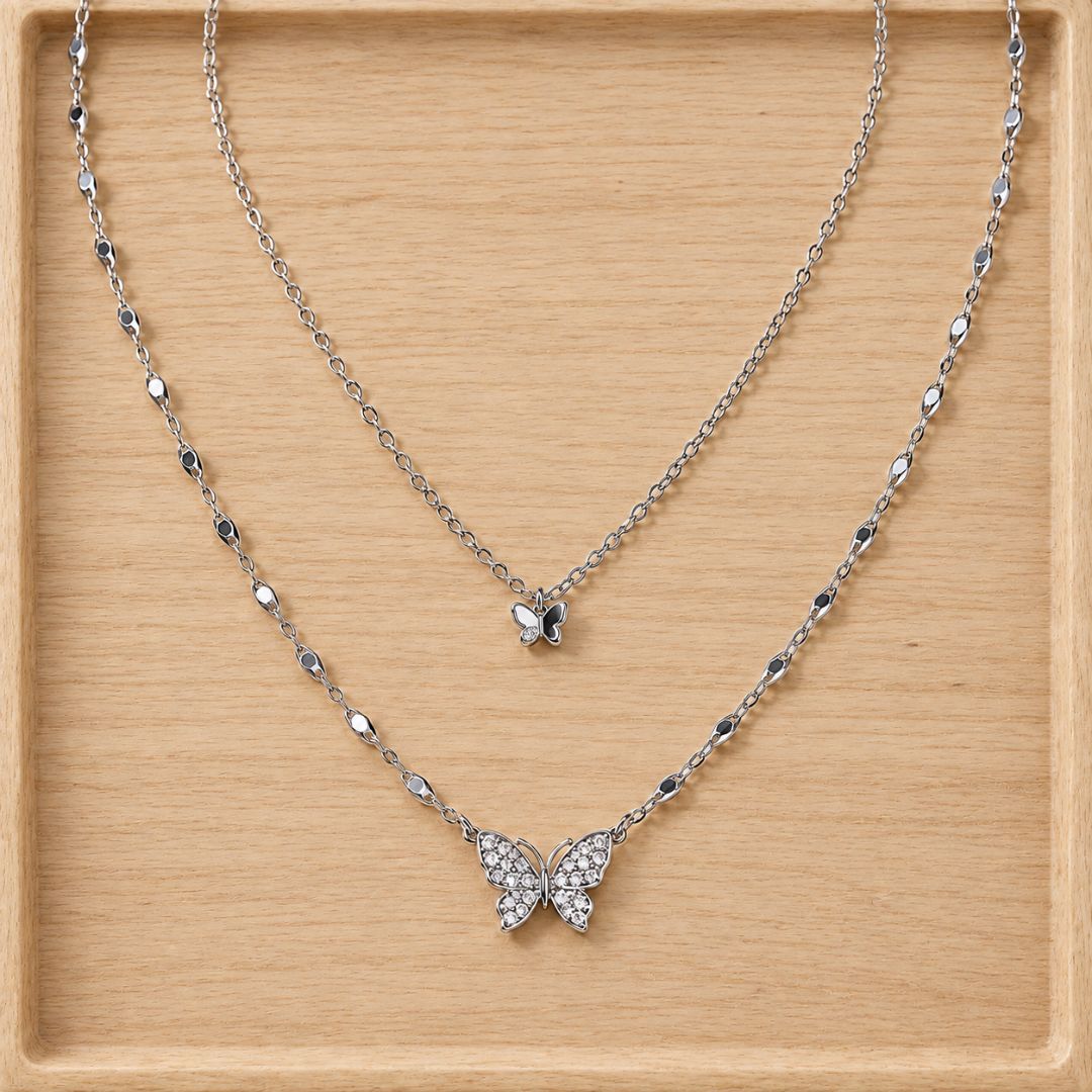 Butterfly Cascade Layered Necklace