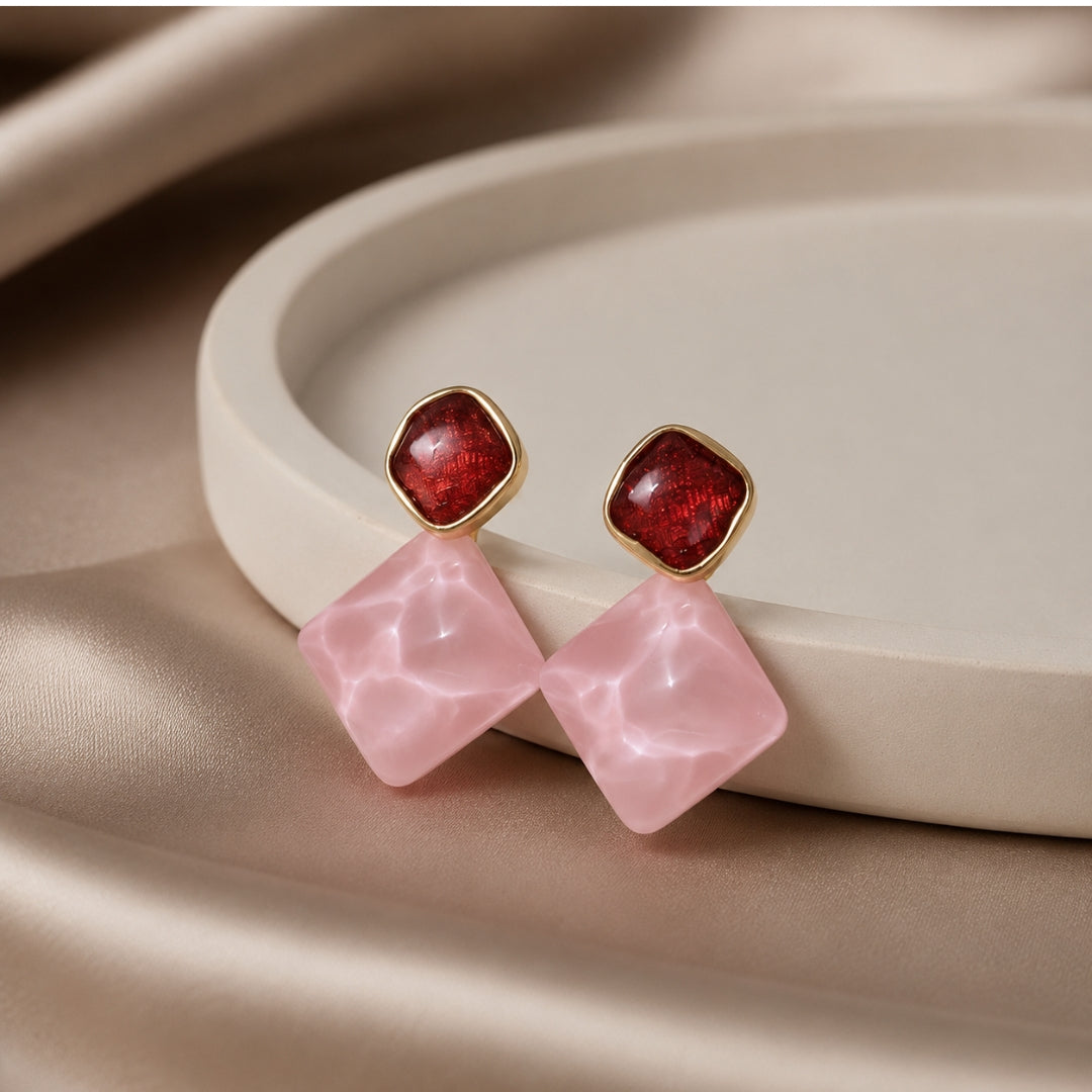 Cherry Blush Marble Drop Earrings
