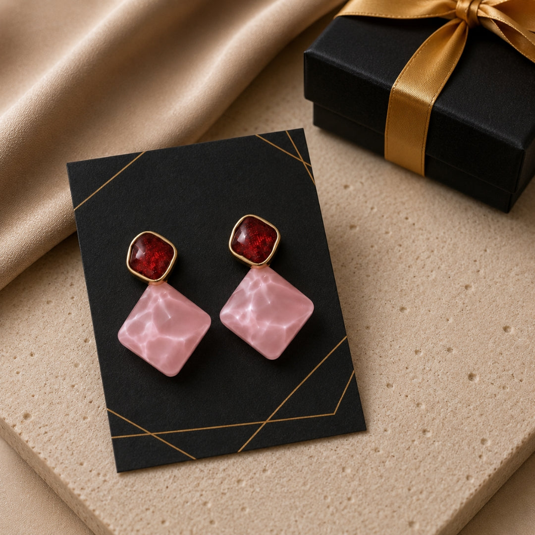 Cherry Blush Marble Drop Earrings