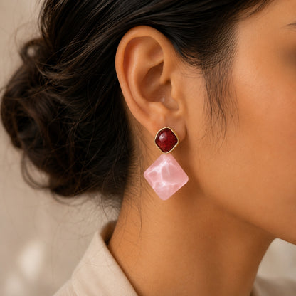 Cherry Blush Marble Drop Earrings