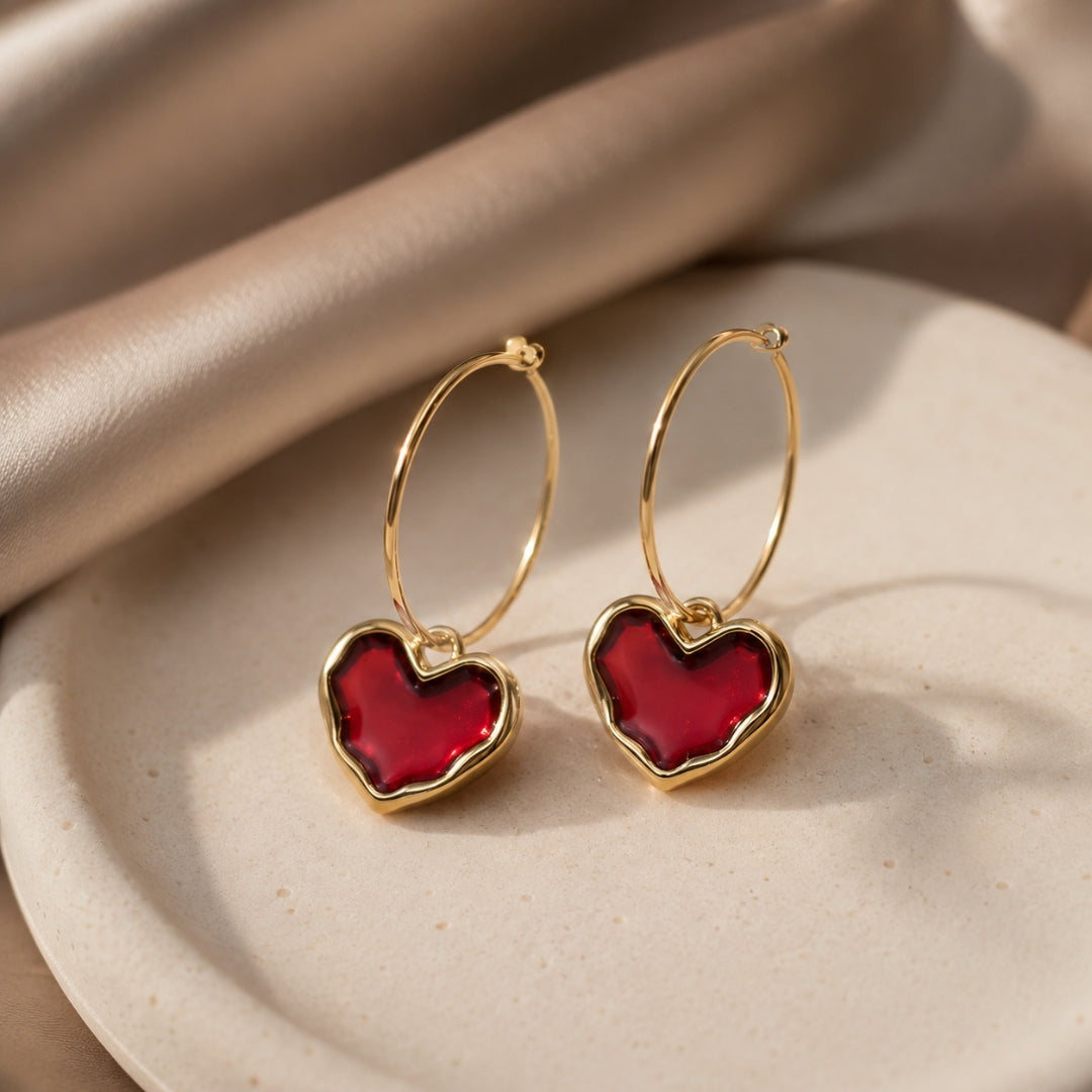 Cherry Heart Hoop Earrings
