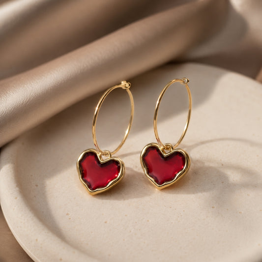 Cherry Heart Hoop Earrings
