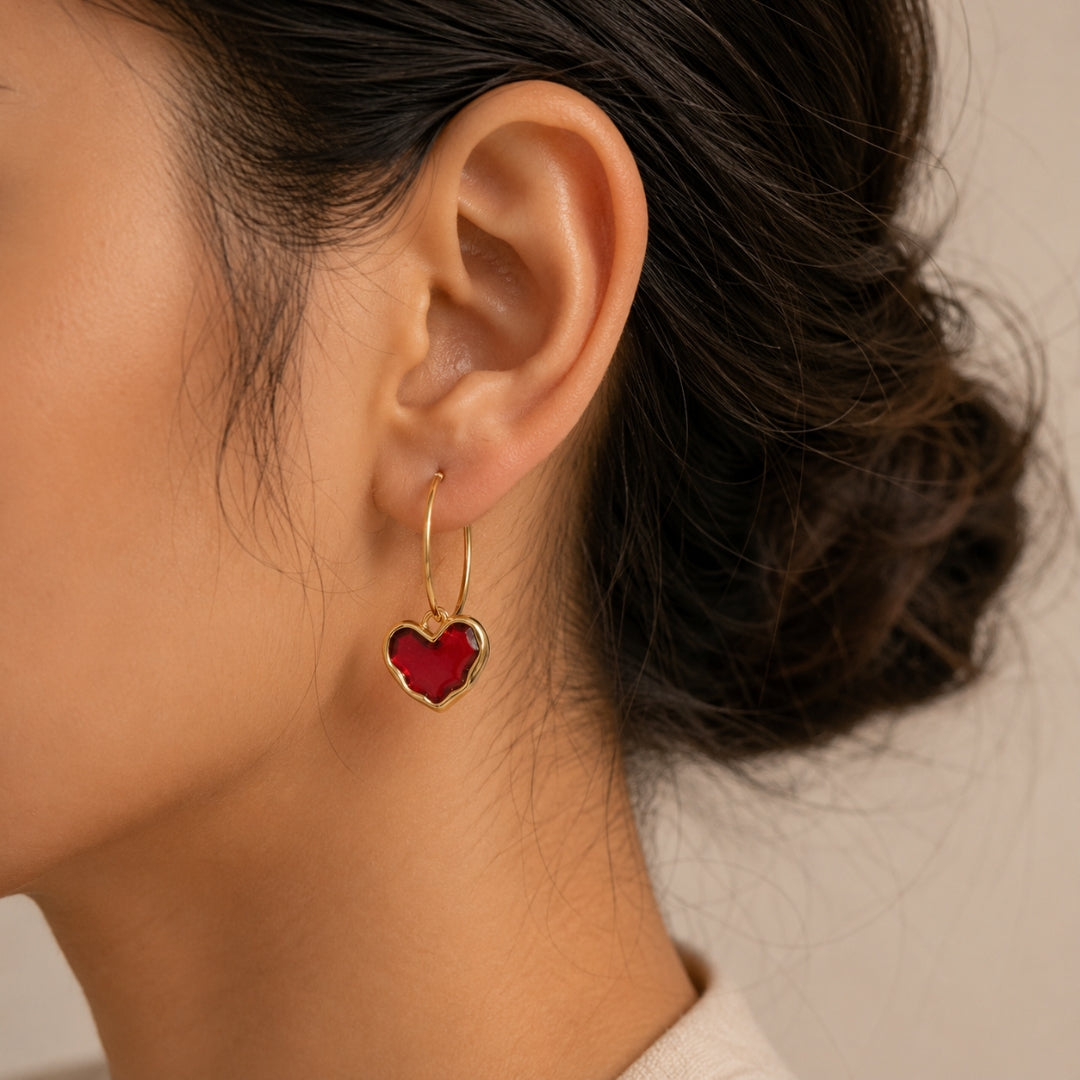 Cherry Heart Hoop Earrings
