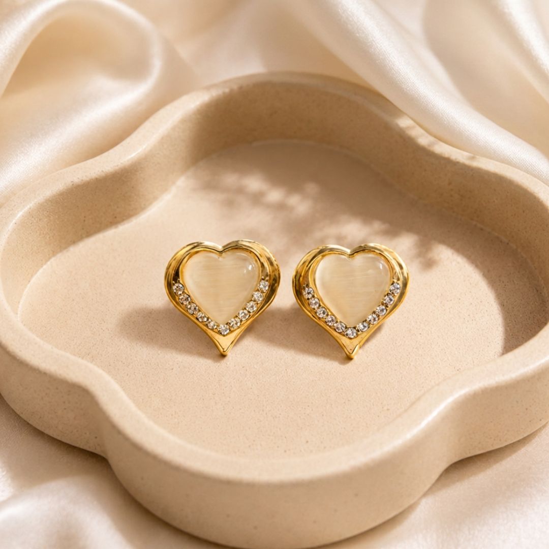 Glam Heart Crystal Stud Earrings