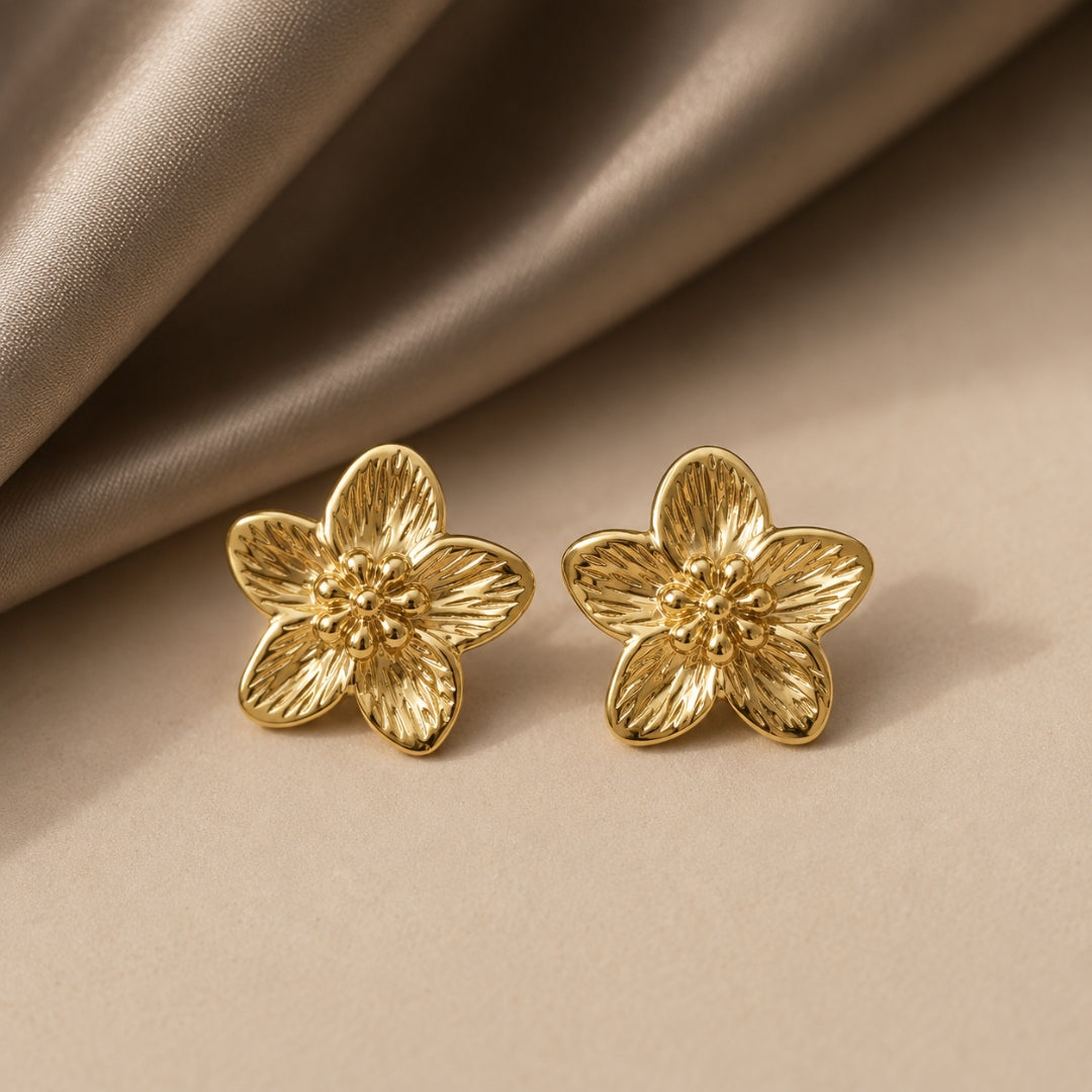 Gold Floral Studs Earrings