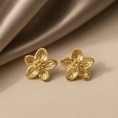 Gold Floral Studs Earrings