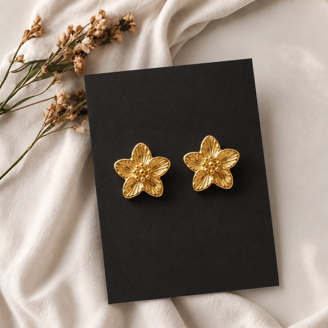Gold Floral Studs Earrings