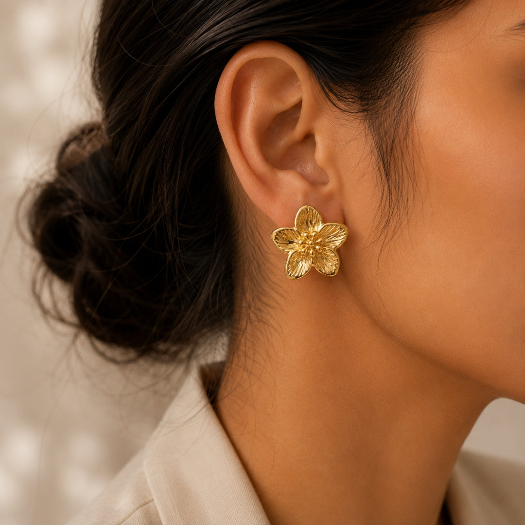 Gold Floral Studs Earrings