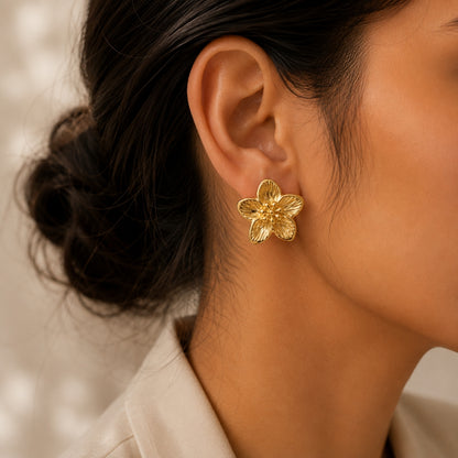 Gold Floral Studs Earrings