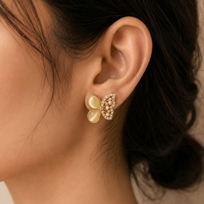Ivory Pearl Butterfly Crystal Stud Earrings