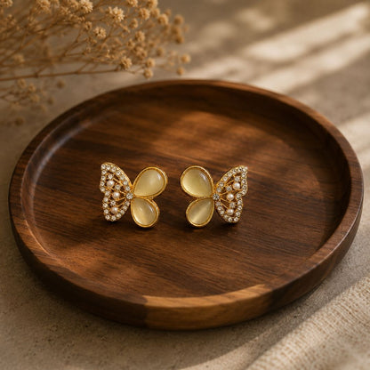 Ivory Pearl Butterfly Crystal Stud Earrings