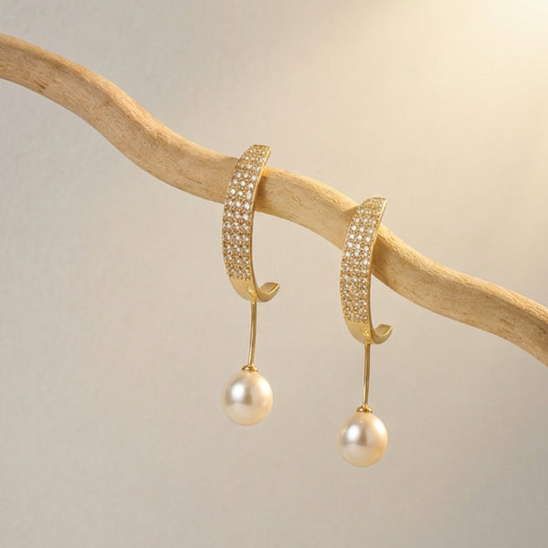 Lunara Crystal Leaf Pearl Drop Earrings
