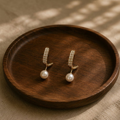 Lunara Crystal Leaf Pearl Drop Earrings