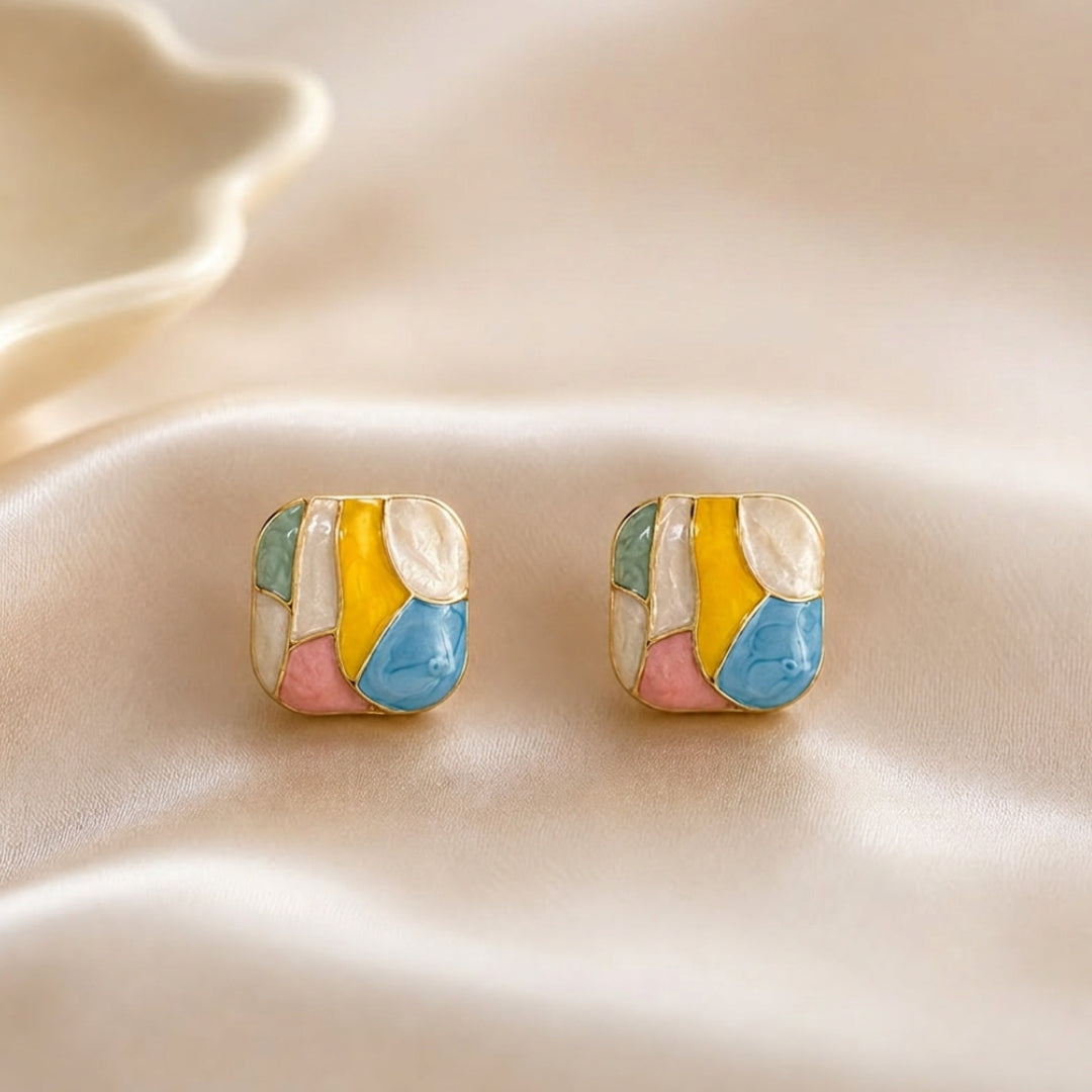 Multicolor Square Stud Earrings