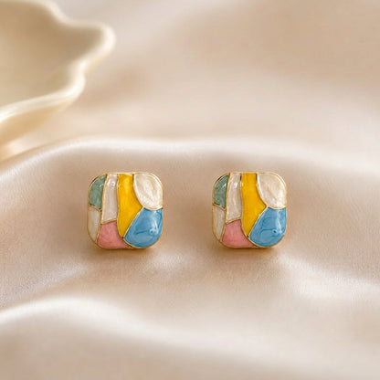 Multicolor Square Stud Earrings
