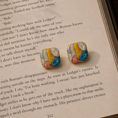 Multicolor Square Stud Earrings