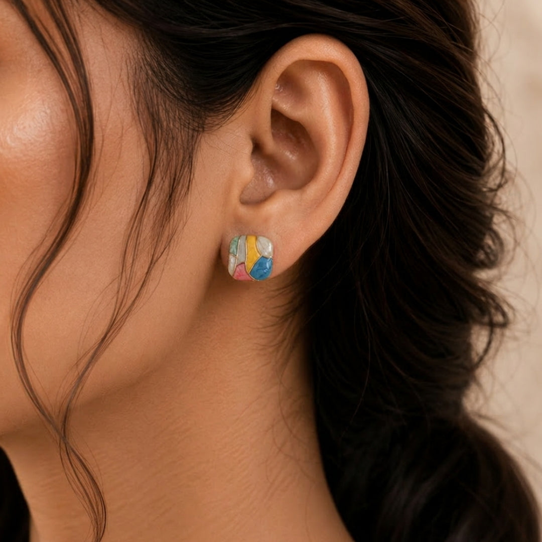 Multicolor Square Stud Earrings