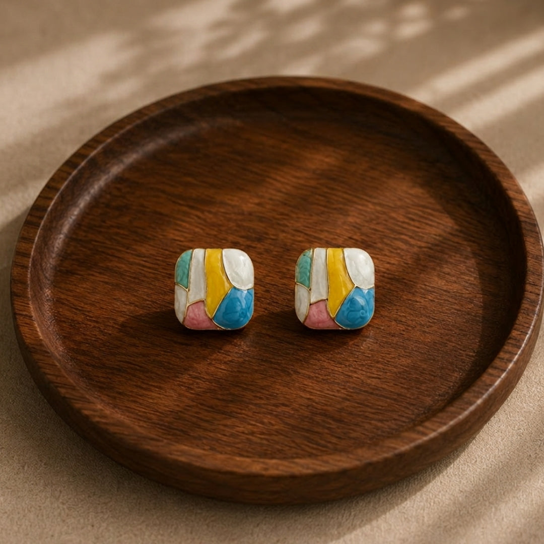 Multicolor Square Stud Earrings