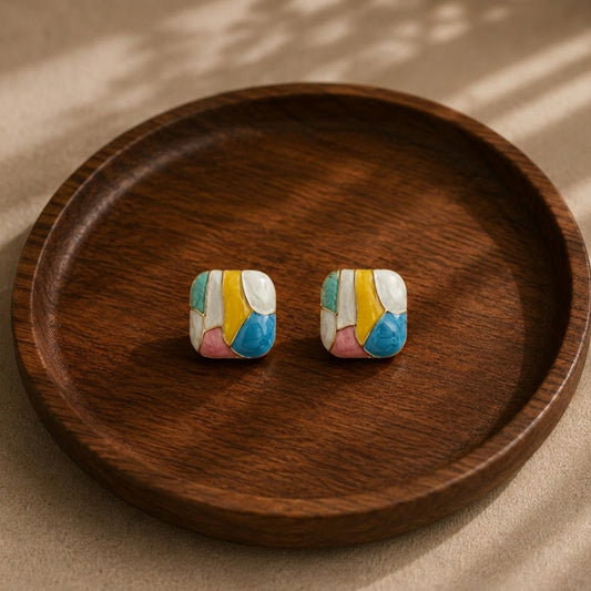 Multicolor Square Stud Earrings