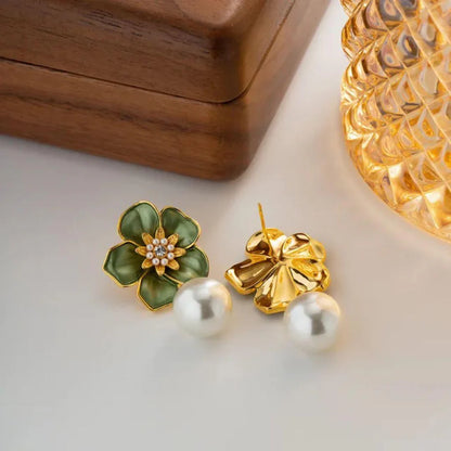 Emerald Petal Pearl Earrings
