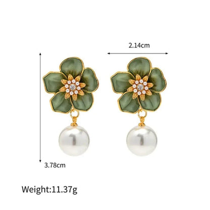 Emerald Petal Pearl Earrings
