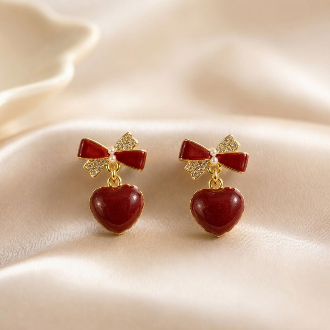 Seoul Amour Bow Heart Drop Earrings
