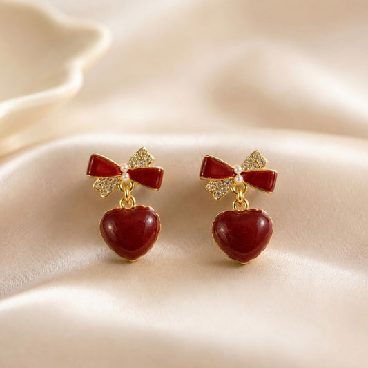 Seoul Amour Bow Heart Drop Earrings
