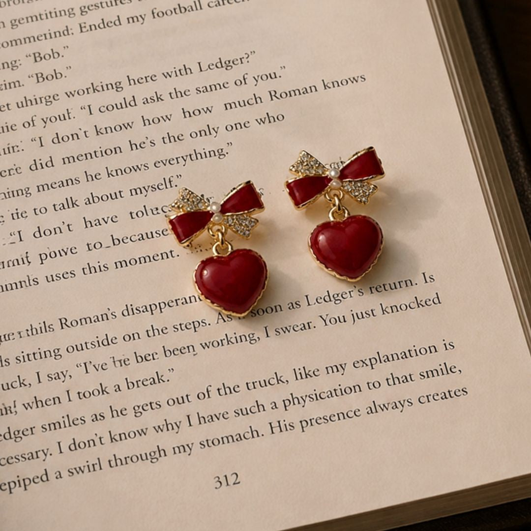 Seoul Amour Bow Heart Drop Earrings