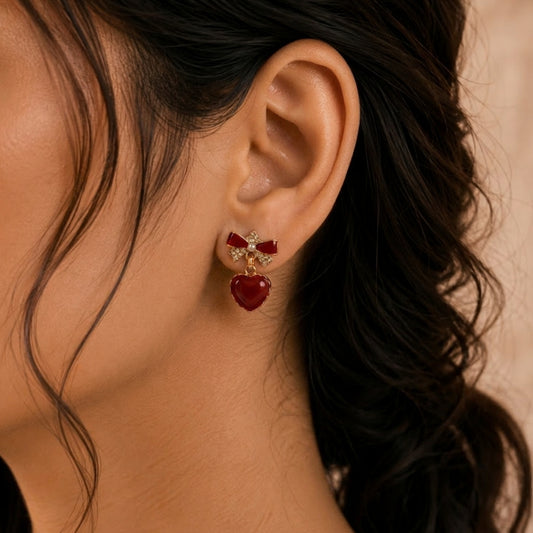 Seoul Amour Bow Heart Drop Earrings