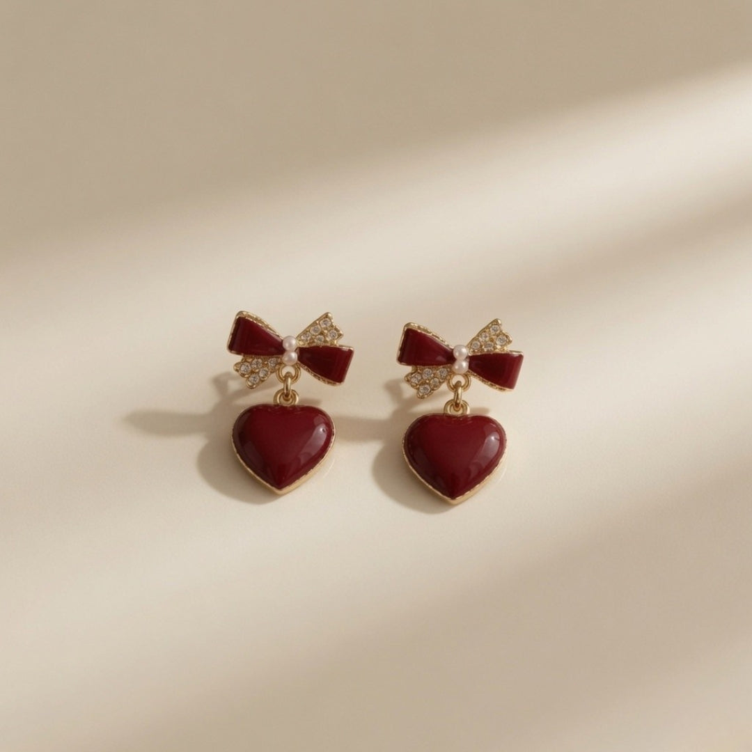 Seoul Amour Bow Heart Drop Earrings