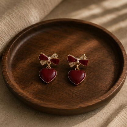 Seoul Amour Bow Heart Drop Earrings